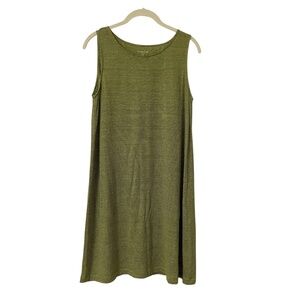 Eileen Fisher Green Striped Linen Dress Small Petite Sleeveless Breathable